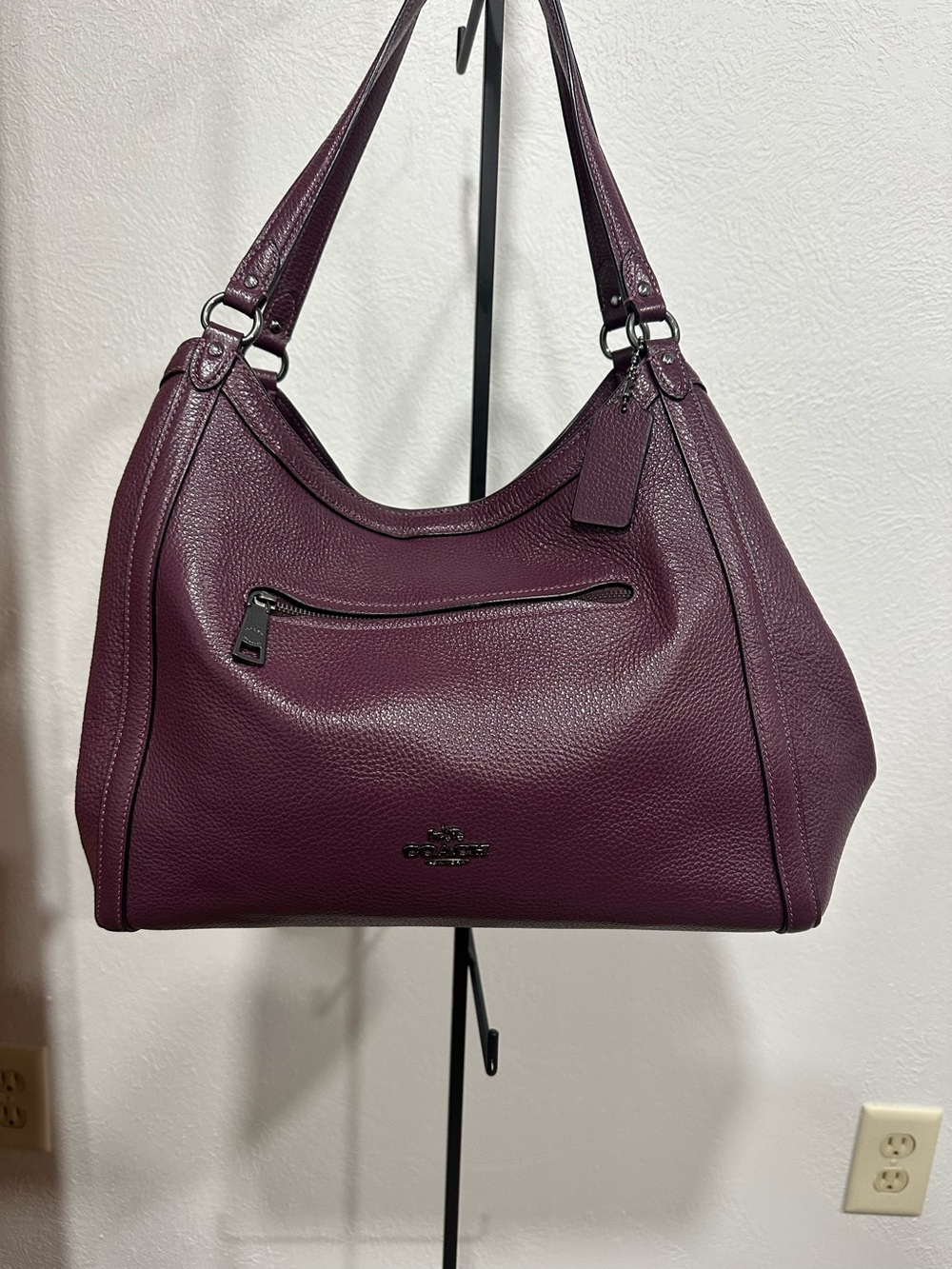 Coach Pebbled Leather Shoulder Bag in Plum